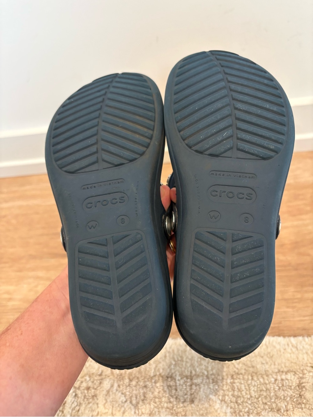 CROCS Sarah Diamante Wedge Flip Sandals Dual Comfort in Navy and Turquoise 8 - Picture 9 of 11